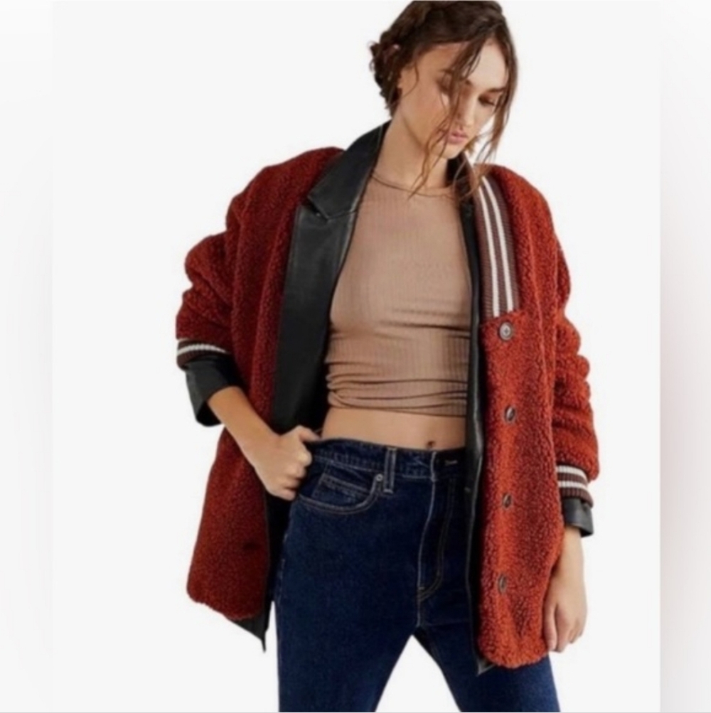 NWT Free People Sweet Varsity Cardigan Sherpa Jacket Size M